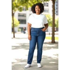 (A-28)Belle by Kim Gravel Jeans Women Size 10 Blue‎ Stretch Pull On Straight Leg